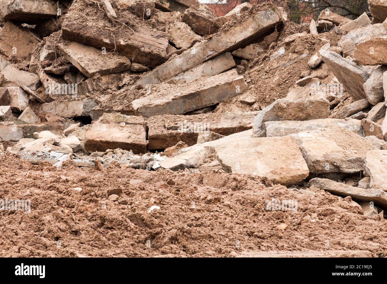 Pile of rubble at a demolition site Stock Photo