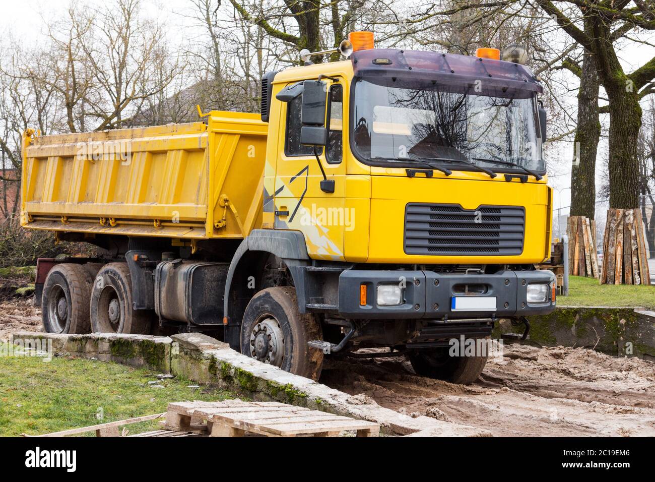 Yellow dump truck Stock Photo