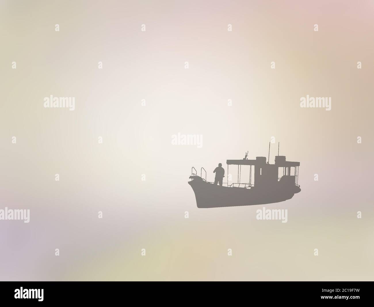 Silhouettes of small ferry boat and captain Stock Photo - Alamy