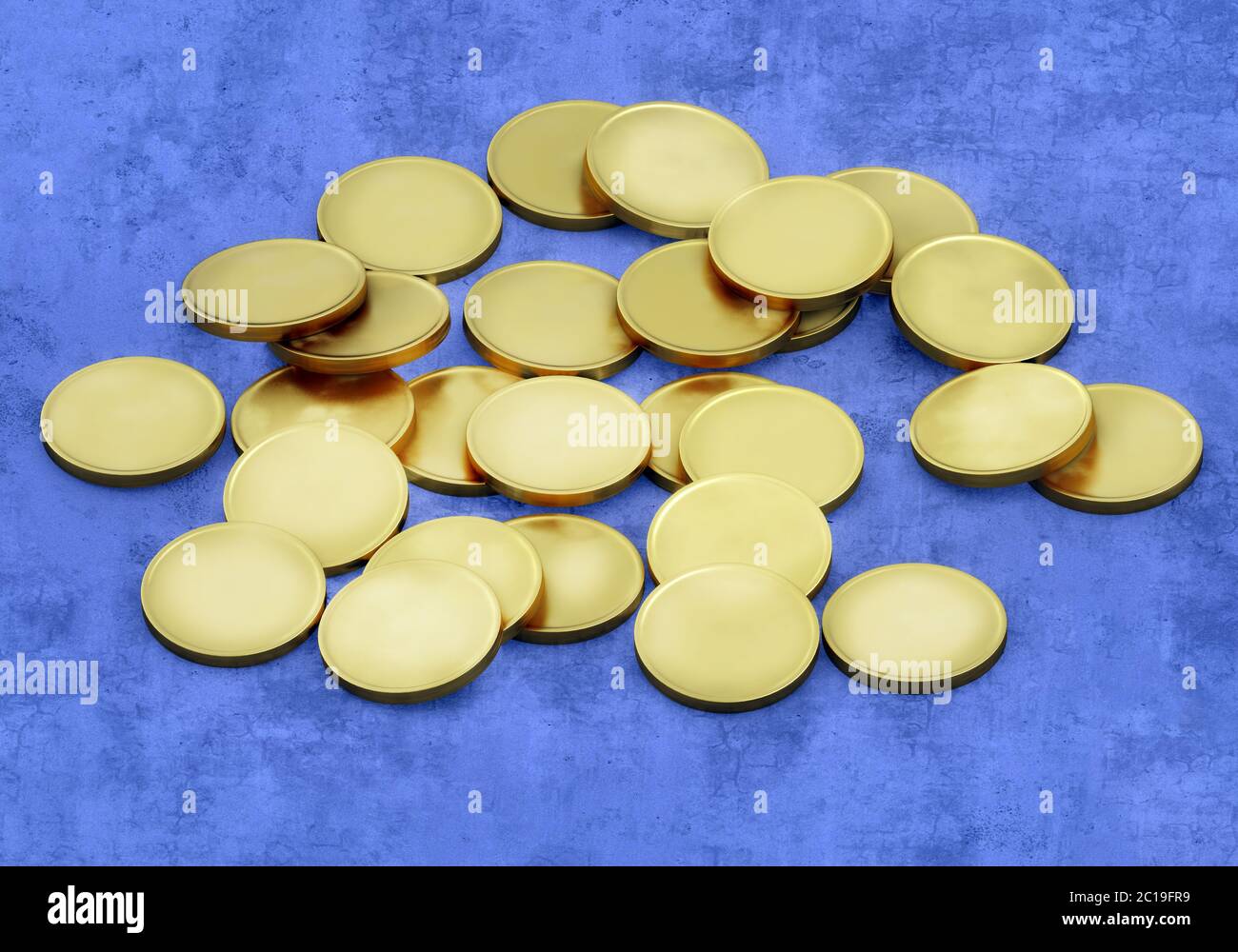 gold coins are scattered on a plane, isolated on a white background, 3d