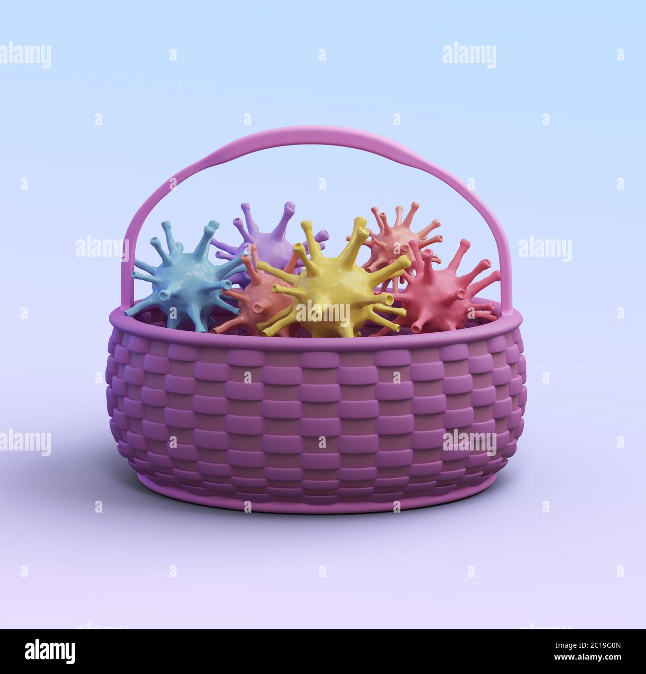 Coronavirus Instead Of Eggs Lies In An Easter Basket Coronavirus Disease Isolation Distance Work And Study Celebration Easter Canceled 3d Illust Stock Photo Alamy
