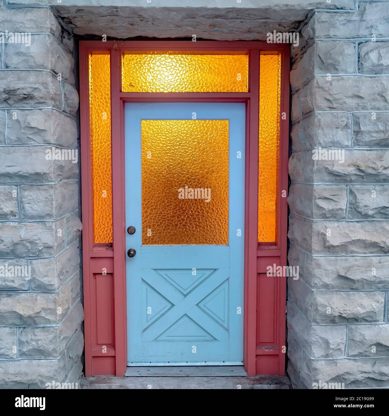 Square crop Frosted glass panes on the front door sidelights and