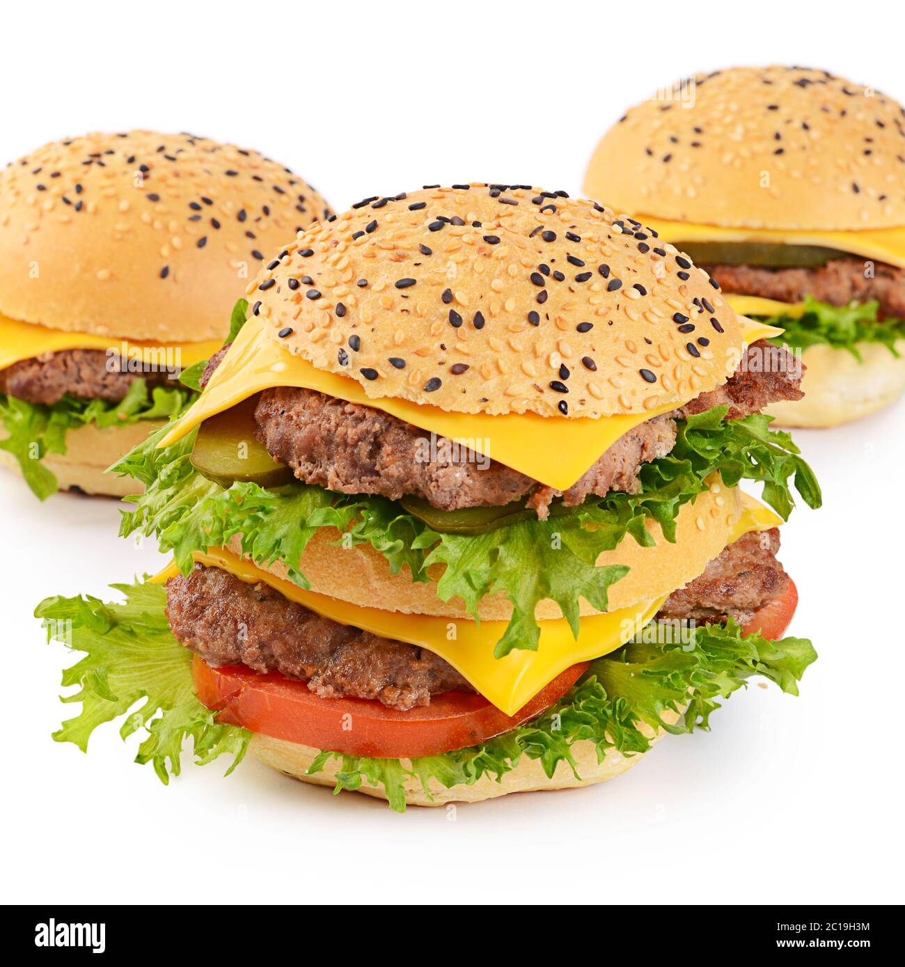Hamburger with cutlet and cheese on white background Stock Photo