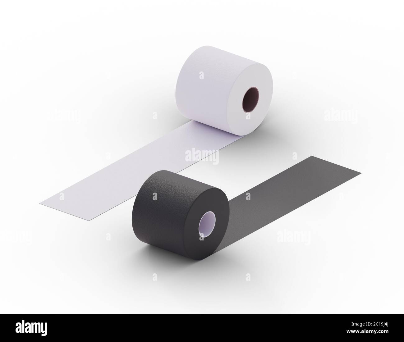 Symbol Yin Yang badge made of toilet rolls, dualism - soft and hard. Toilet paper concept 3d illustration Stock Photo