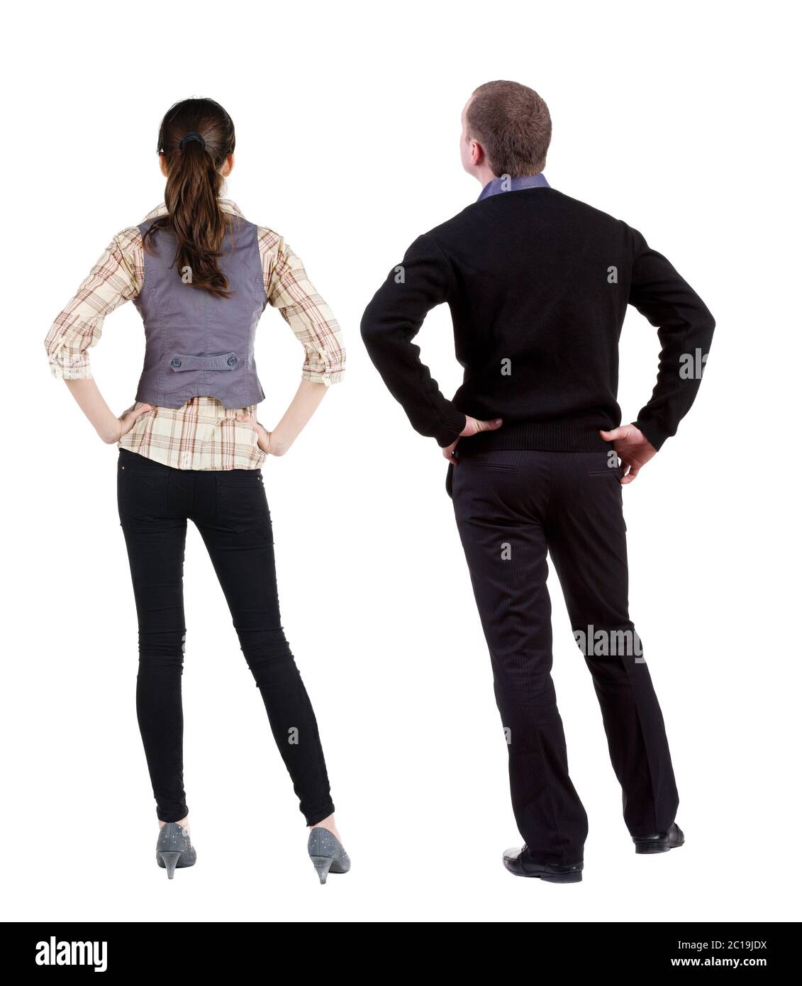 Back view couple in sweater. beautiful man and woman. Rear view people ...