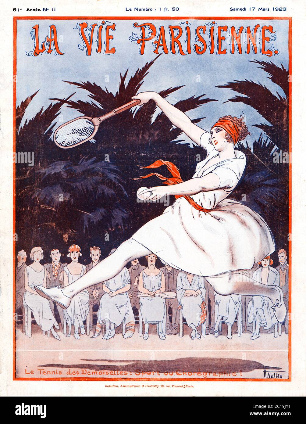 Tennis Des Desmoiselles, Sport ou Choreographie? 1923 French magazine cover extolling the grace and beauty of ladies' tennis Stock Photo