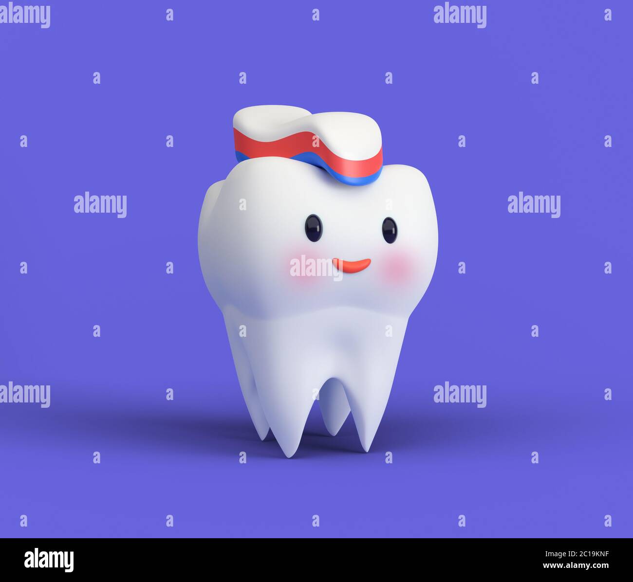 Cute happy smiling tooth with toothpaste hairstyle. Clear tooth concept.Brushing teeth. Dental