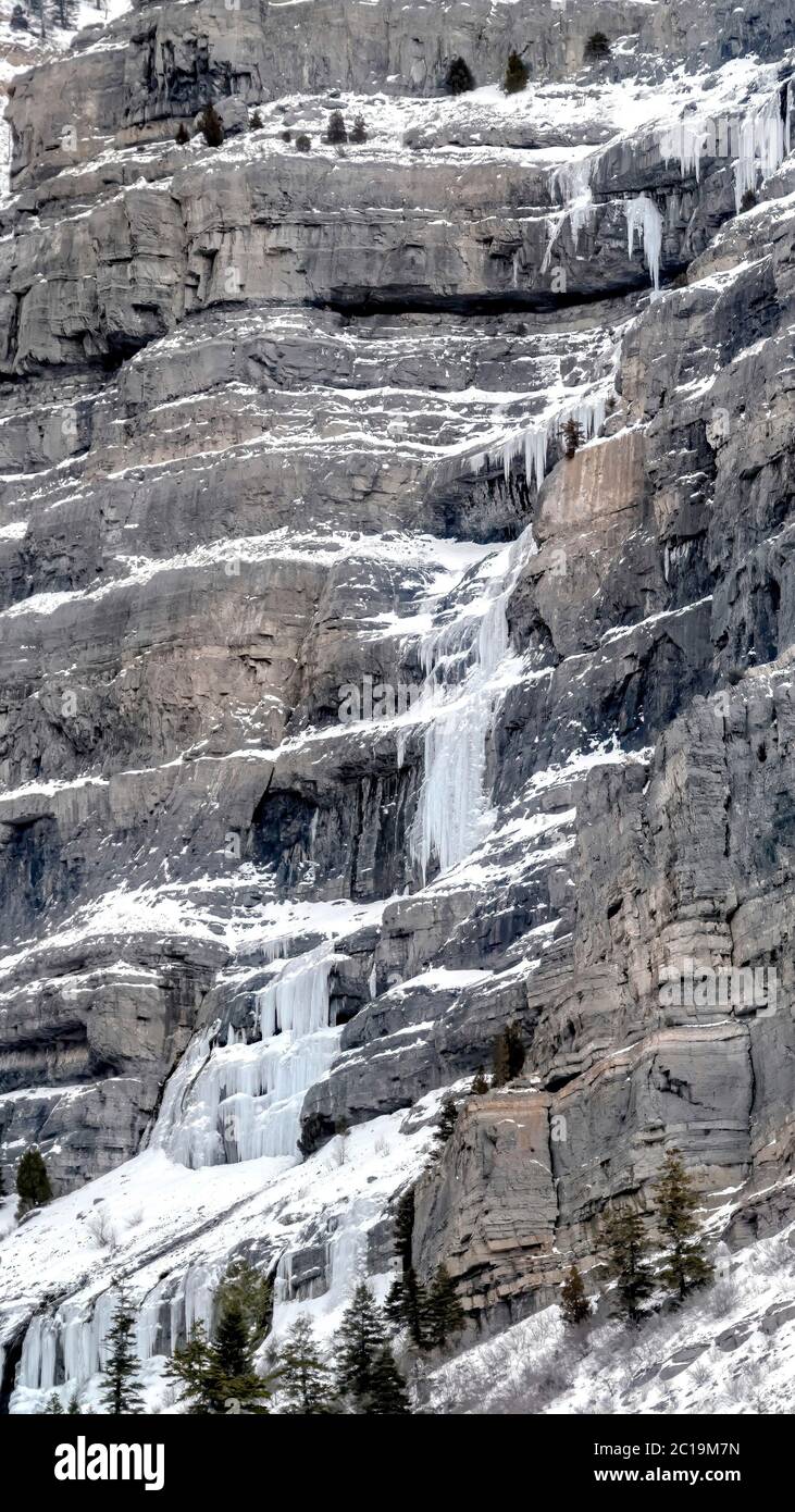 Vertical Frame Bridal Veil Falls In Provo Canyon With Snow Ice And Evergreen Trees In Winter Stock Photo Alamy Vertical Frame Bridal Veil Falls In Provo Canyon With Snow Ice And Evergreen Trees In Winter Stock Photo Alamy