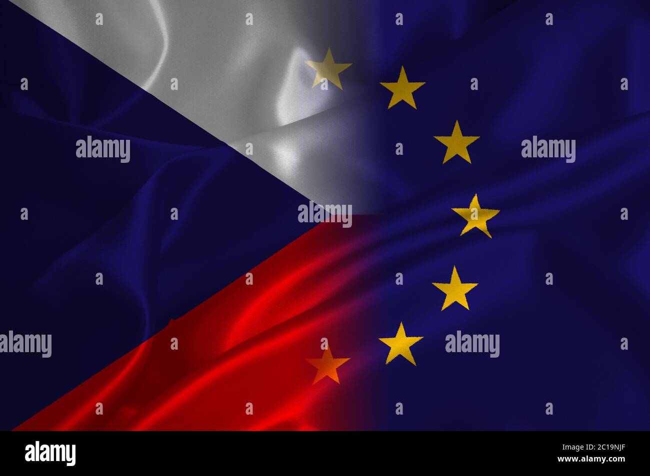 EU flag and Czech Republic flag on satin texture Stock Photo