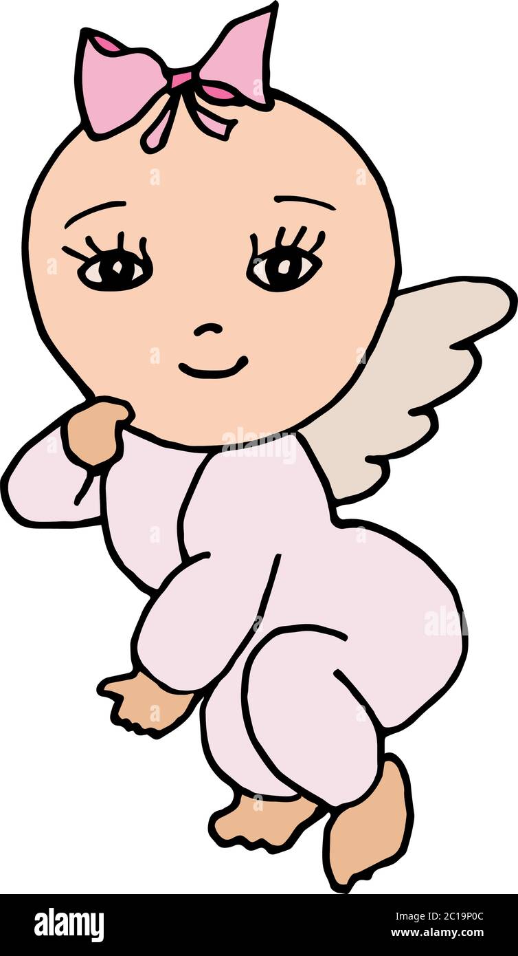 Isolated On White Background Little Baby Angel With Wings Hand Drawing Vector Stock Vector Image Art Alamy