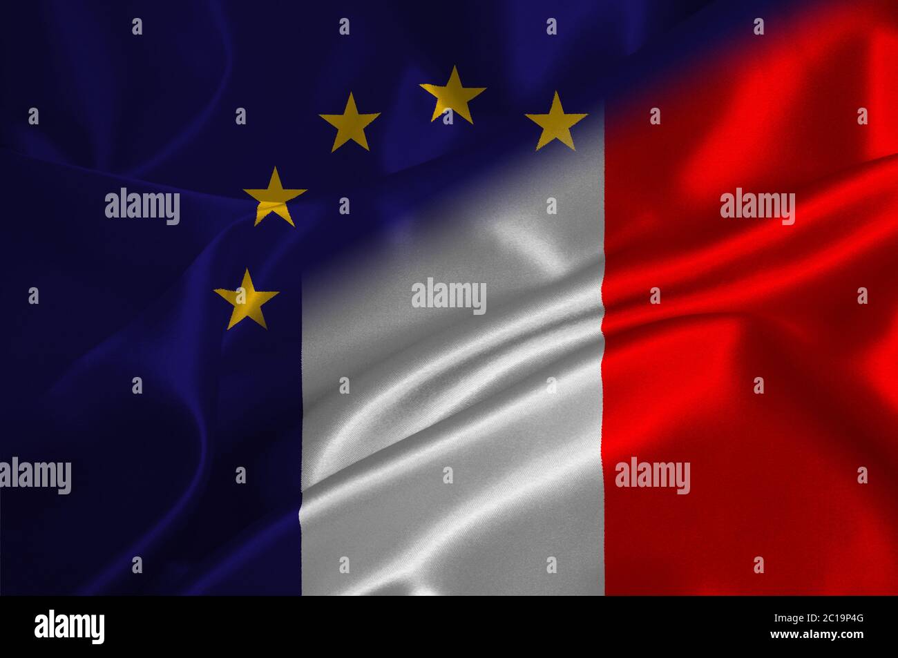 EU flag and France flag on satin texture Stock Photo