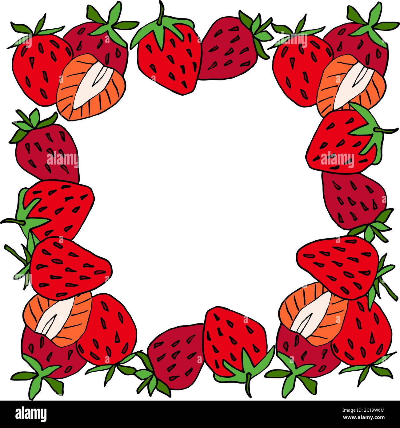 frame with strawberry Stock illustration, vector, hand drawing, design element for printing, scrapbooking, postcard Stock Vector
