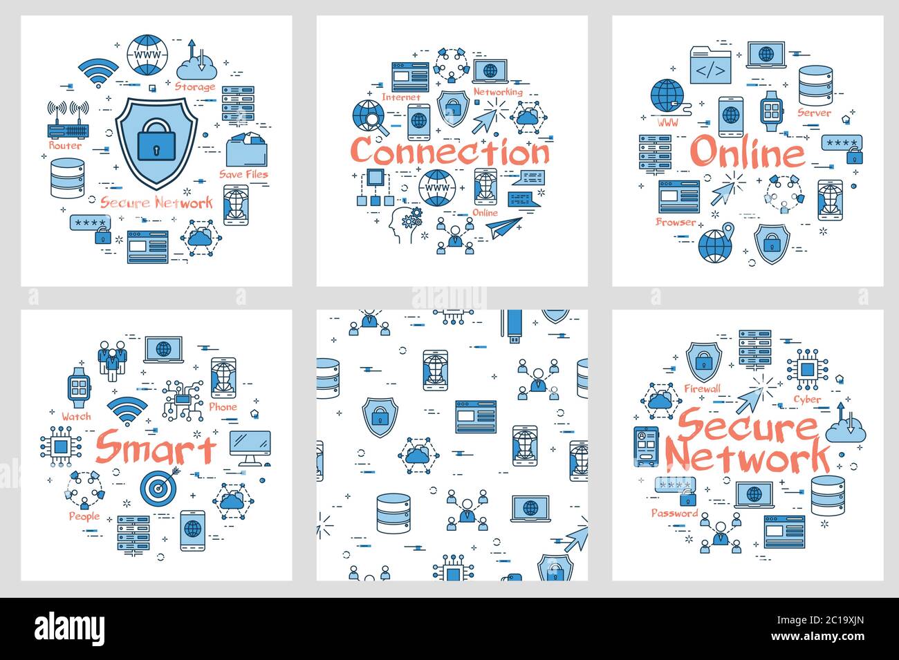 Six blue internet square banners Stock Vector