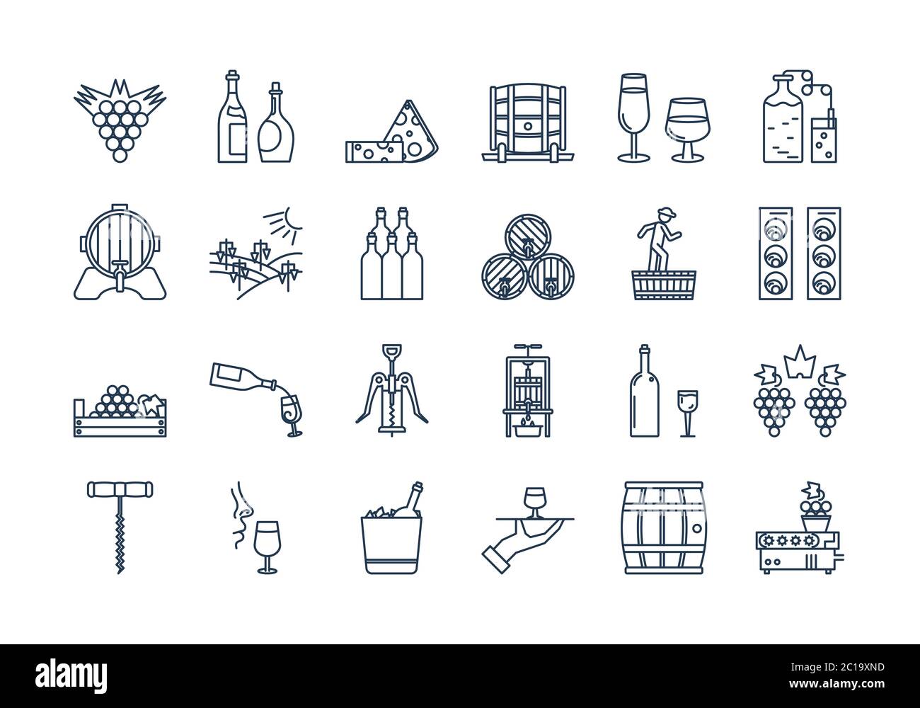 04 Outline WINE PRODUCTION icon set Stock Vector
