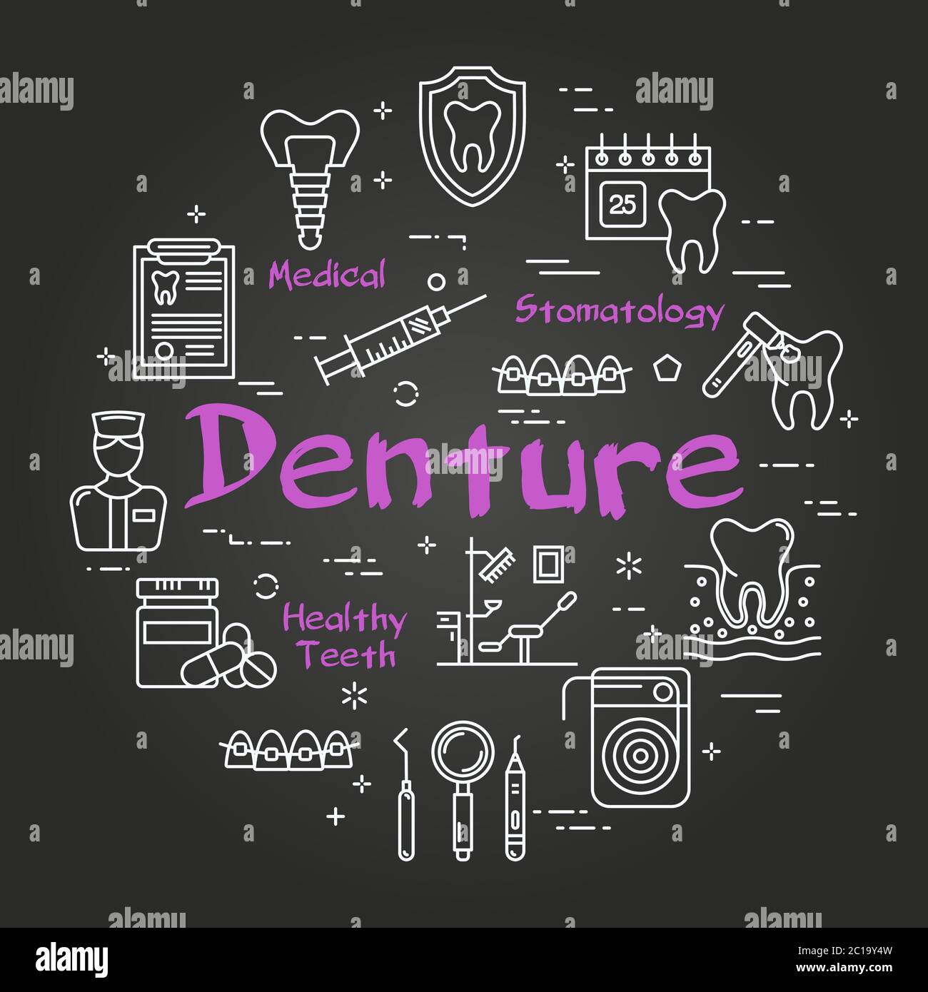 Vector black linear round Denture web concept Stock Vector