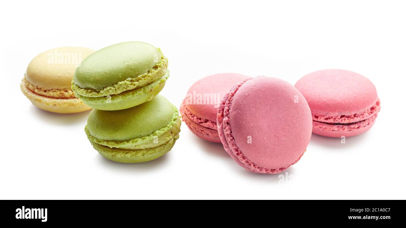 various colorful macaroons isolated on white background Stock Photo