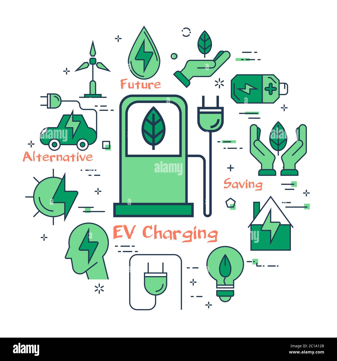 Green EV Charging concept Stock Vector