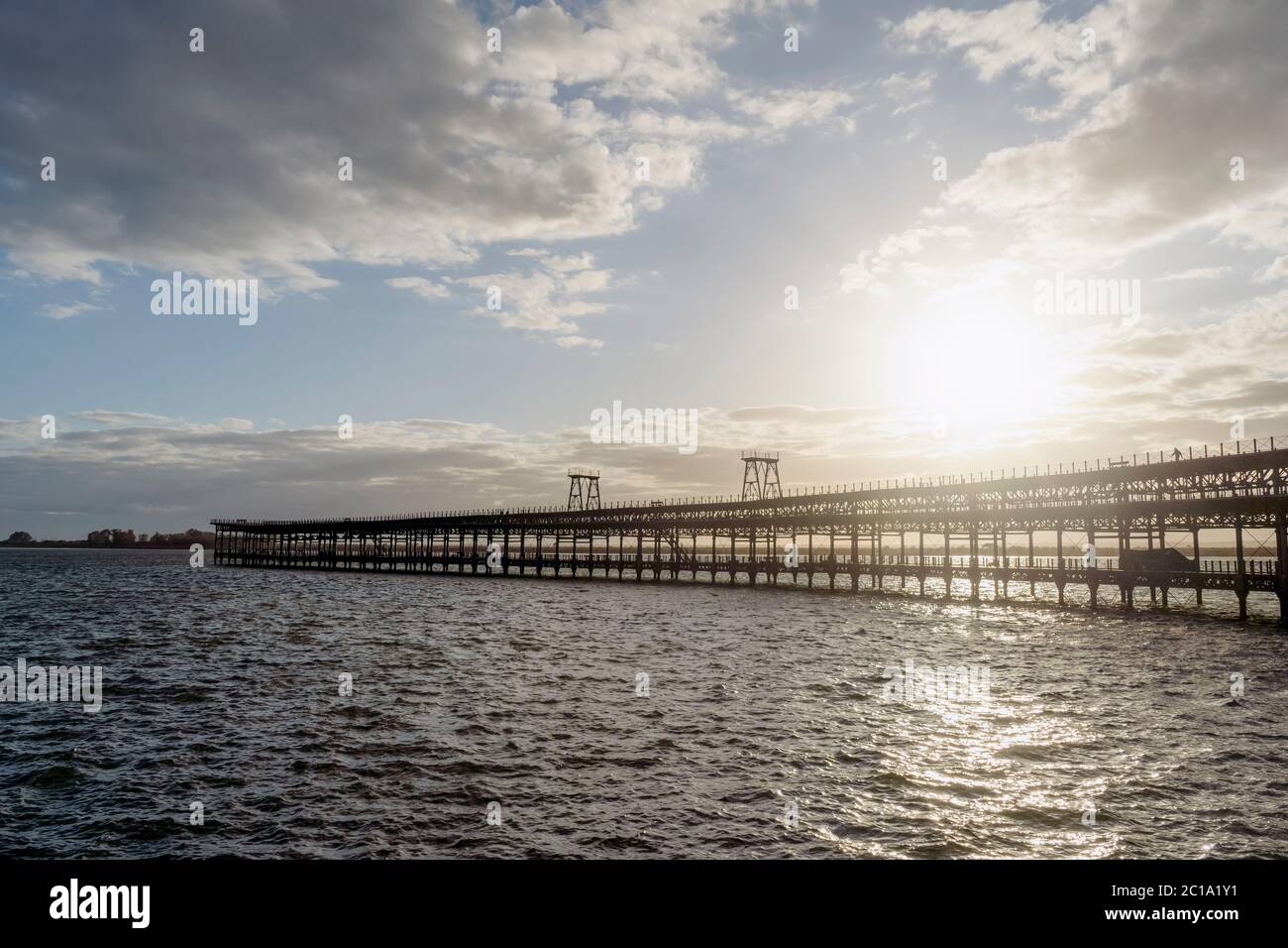 Historic Rio Tinto Pier by sunset in Huelva, Andalusia, southern Spain Stock Photo