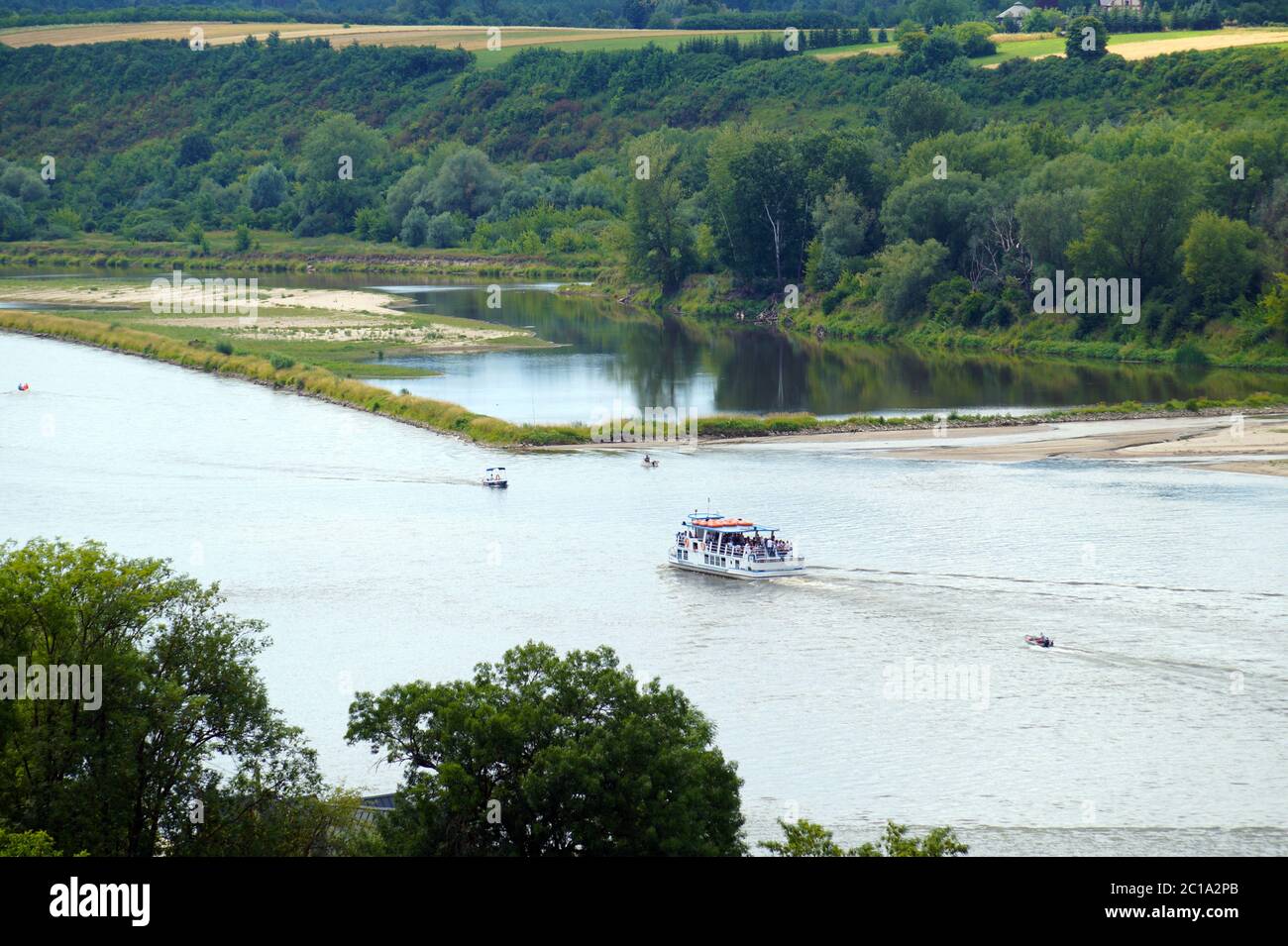 Top view of the largest Polish river, Wisla (Vistula), around Kazimierz Dolny. Stock Photo