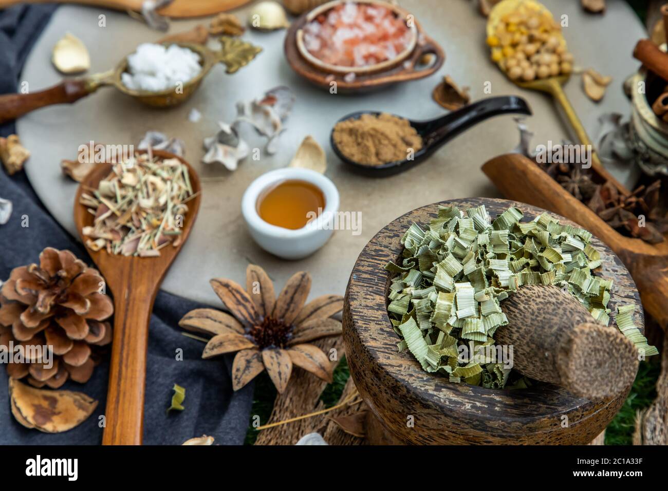 Various spices and herbs in rustic style with honey on balck background. Natural  herbs medicine, Organic herbal and healthy concept, Selective focus Stock  Photo - Alamy