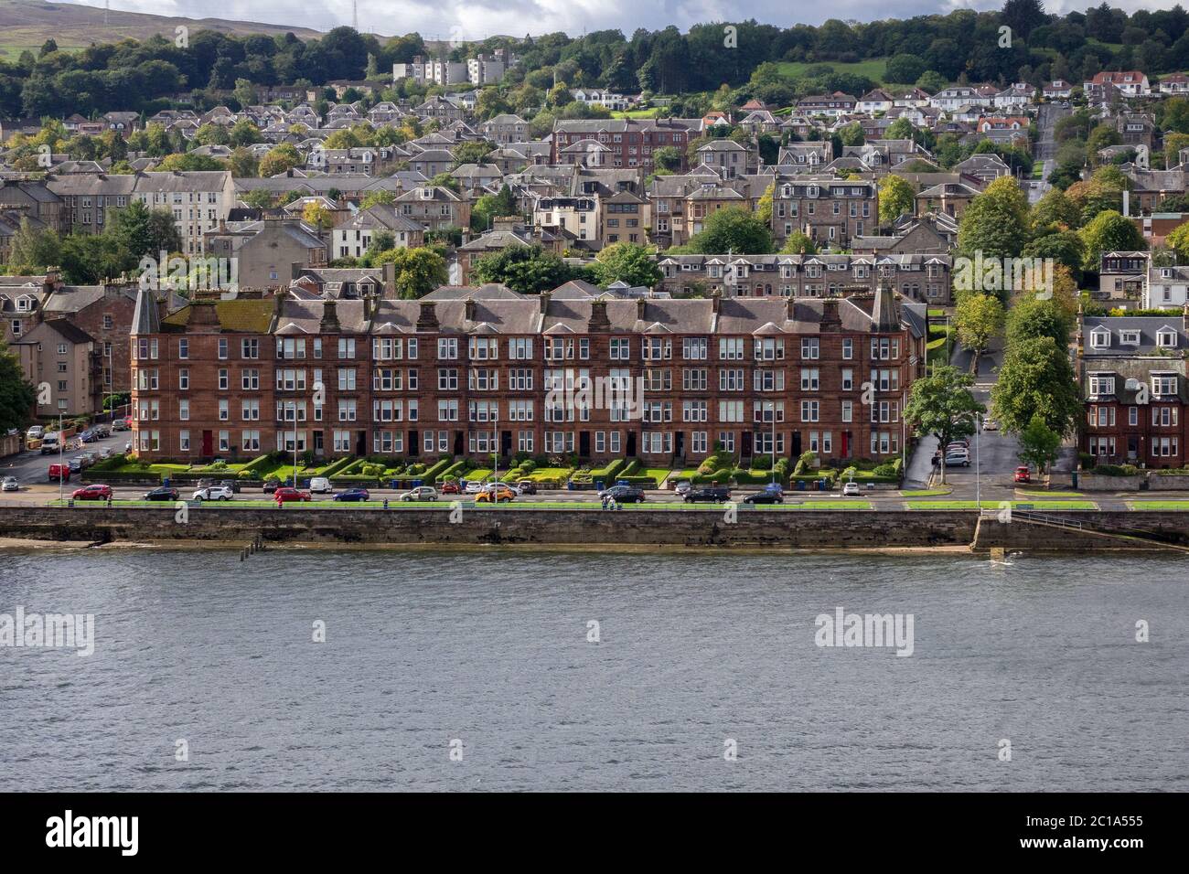 Houses On The Esplanade Waterfront In Greenock Scotland Aerial View Stock Photo
