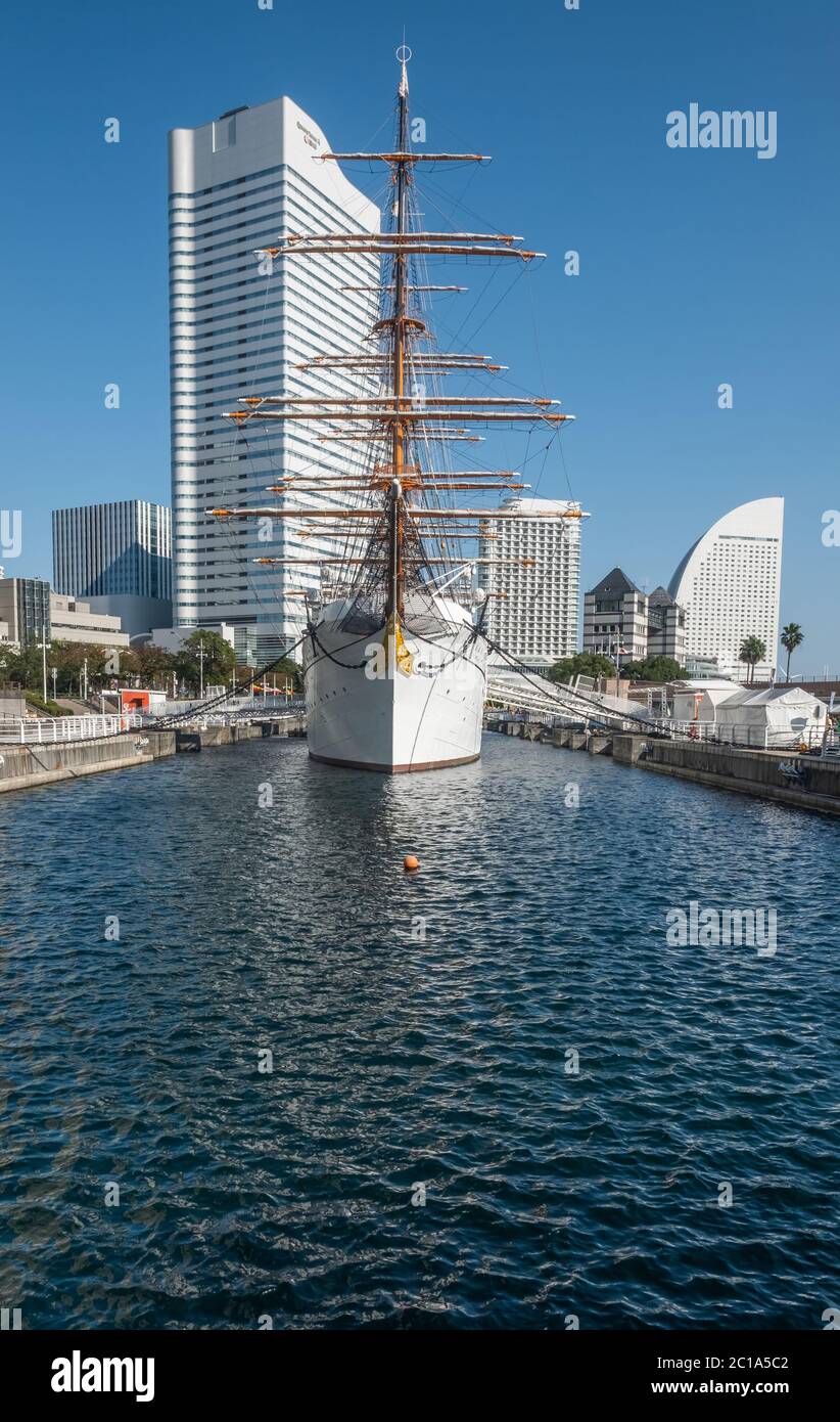 Nippon Maru former training ship at Yokohama waterfront, Japan. Stock Photo