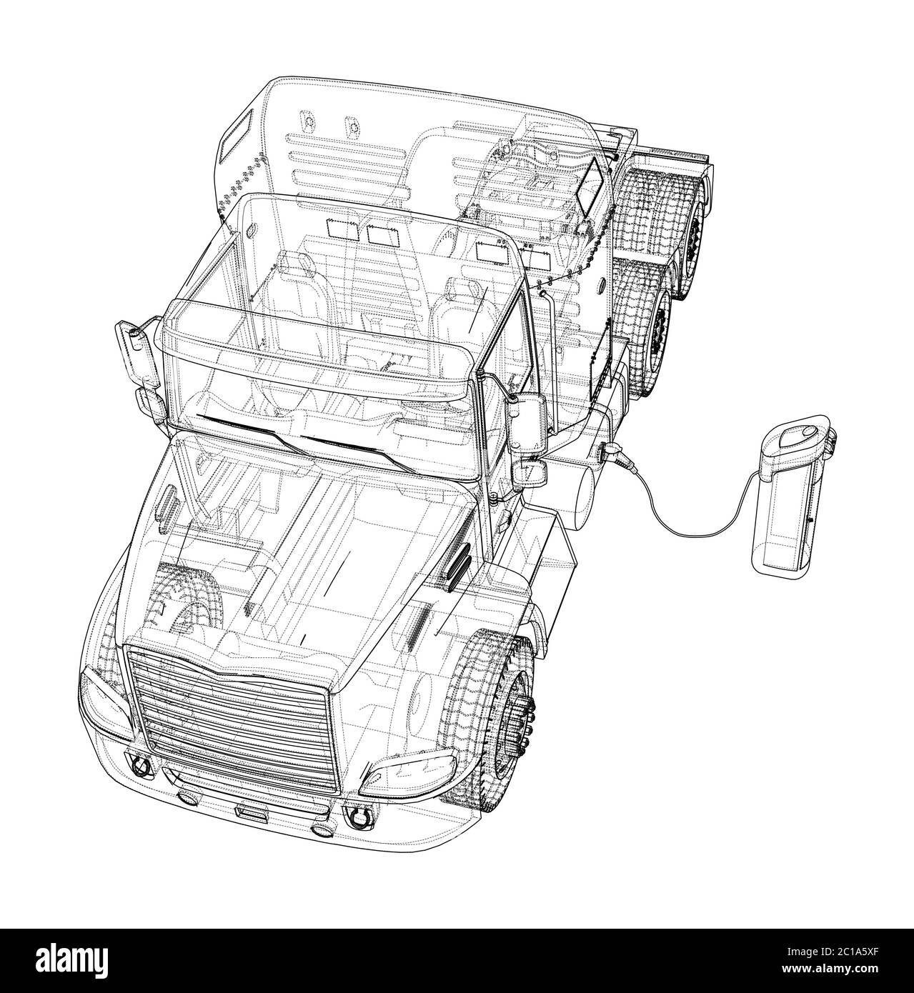 Electric Truck Charging Station Sketch. Vector Stock Vector