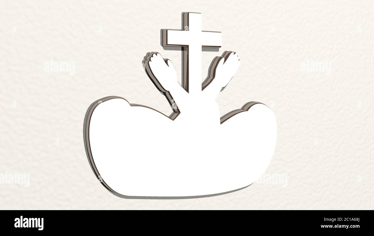 CHRISTIAN CROSS from a perspective on the wall. A thick sculpture made ...
