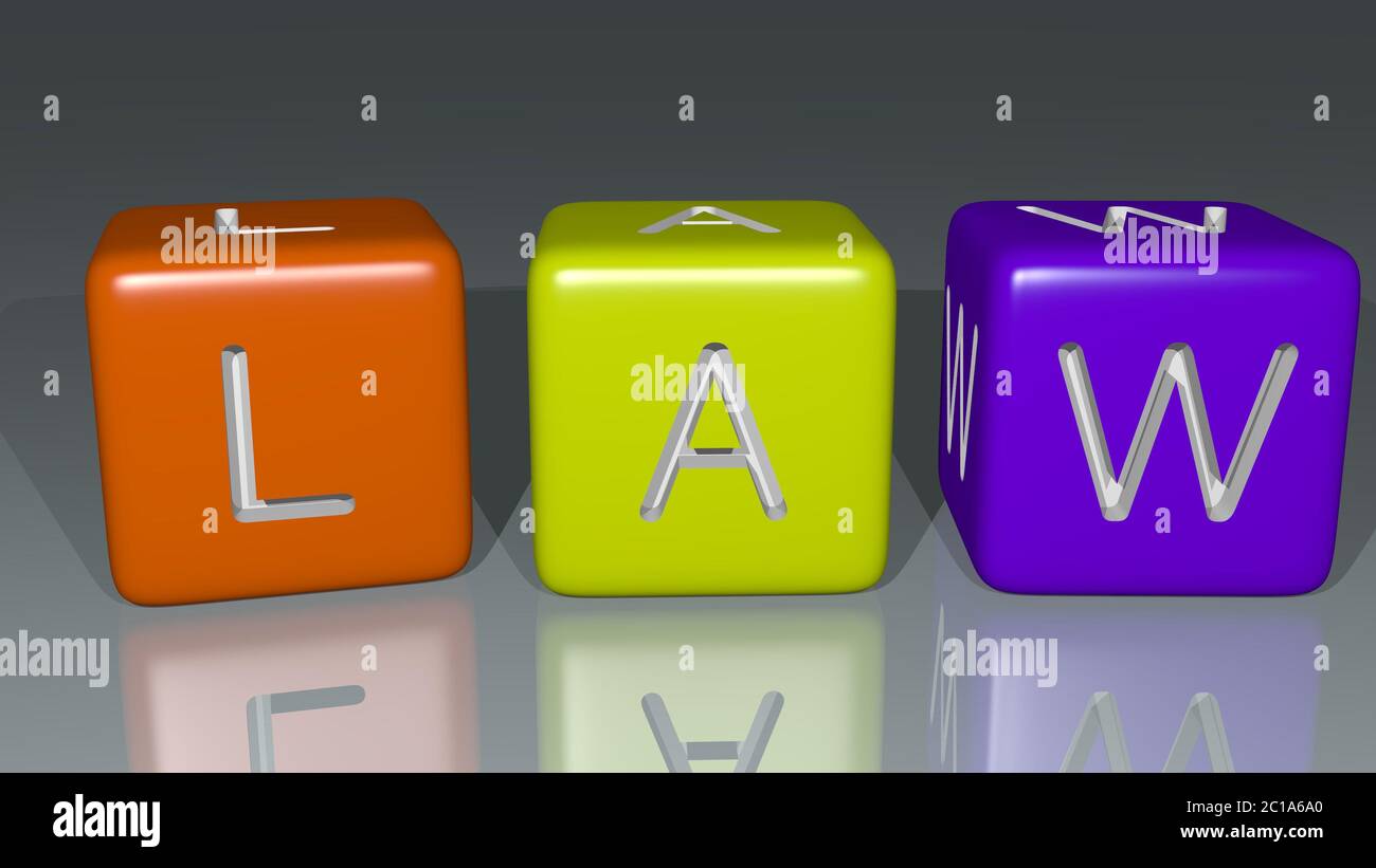 combination of Law built by cubic letters from the top perspective