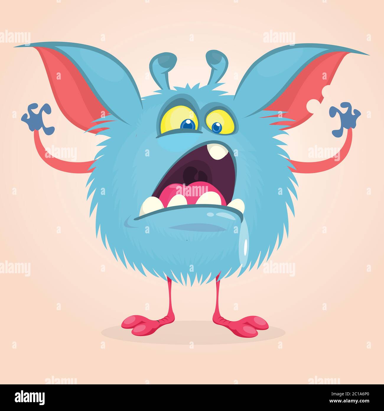 Angry cartoon monster. Yelling monster emotion with big mouth