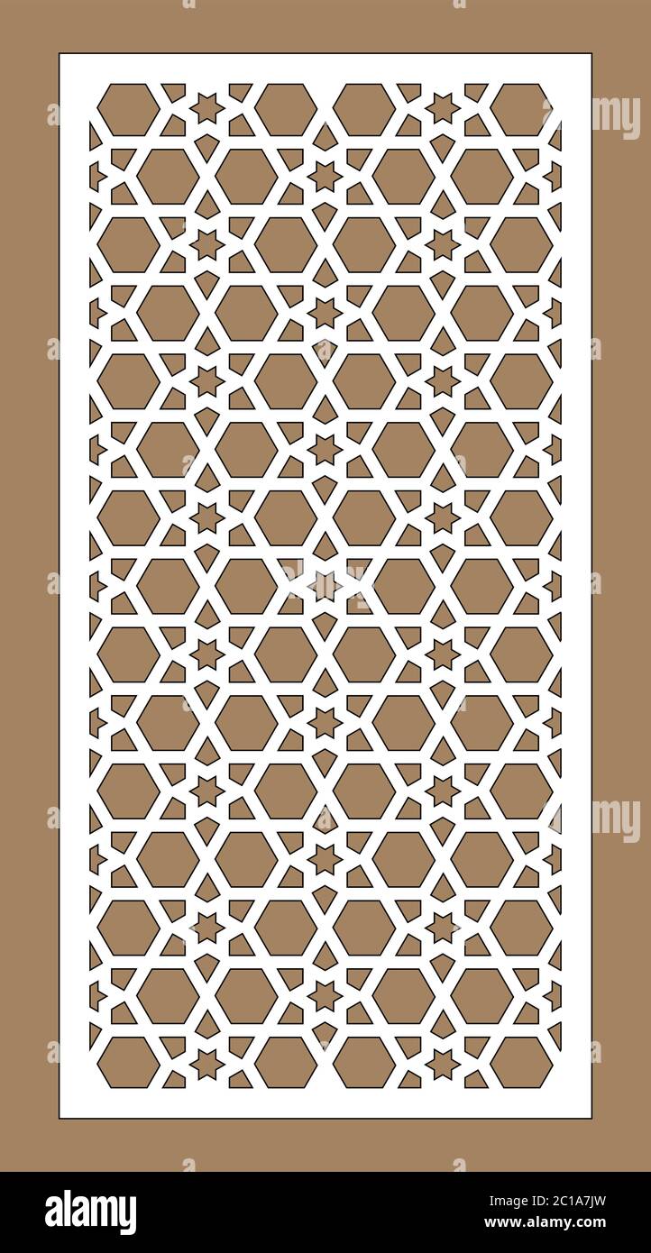 Arabic cnc vector panel. Laser cutting. Template for interior partition in arabic style. Ratio 1 to 2 Stock Vector