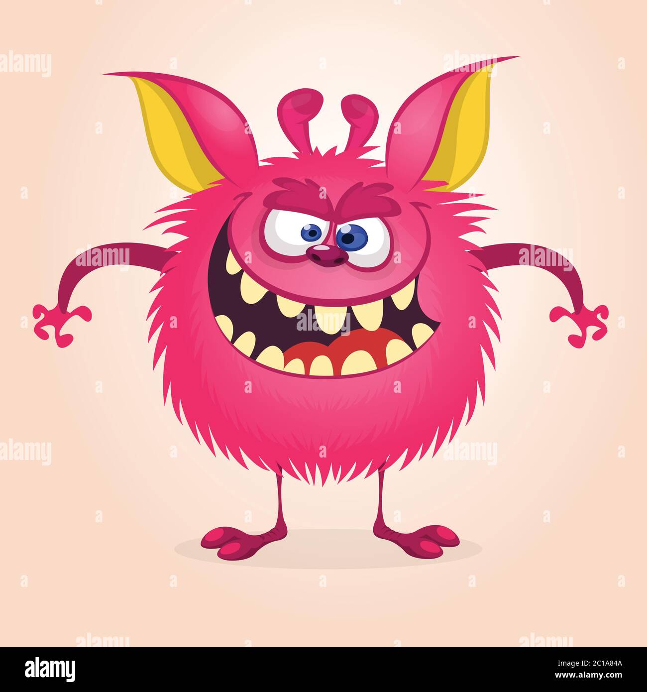 Angry cartoon monster. Vector furry pink monster character on tiny legs and  big ears. Halloween design Stock Vector Image & Art - Alamy