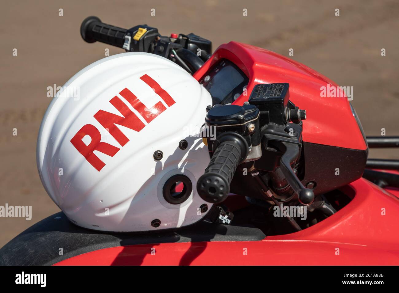 The RNLI patrolling the beach at Whitby, England. Stock Photo
