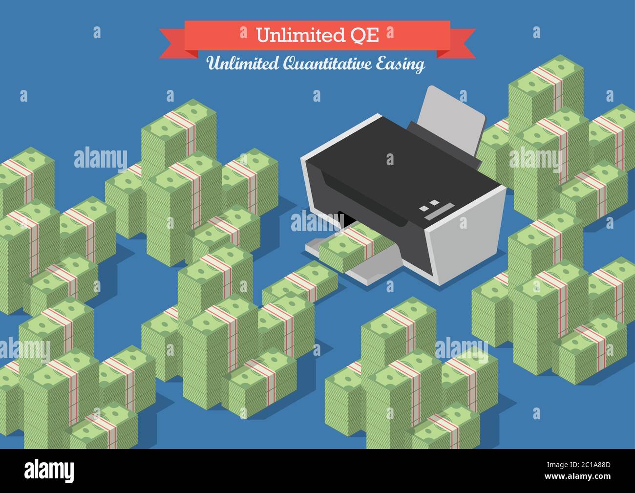 Unlimited Quantitative Easing. Printing money business concept Stock Vector