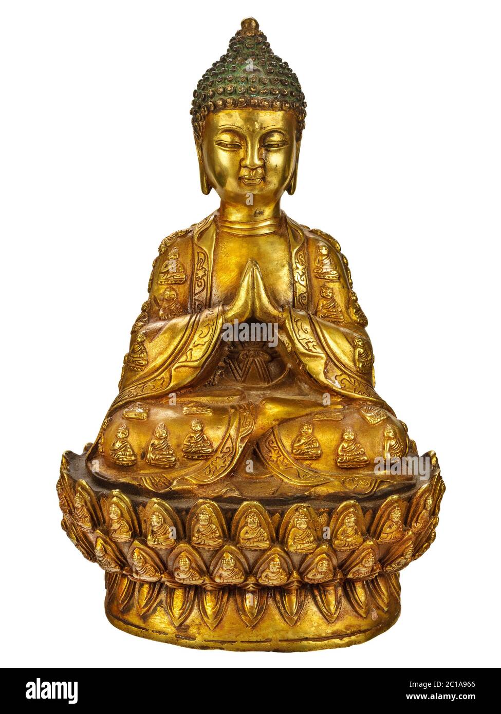 Genuine ancient buddha statue isolated on a white background Stock Photo