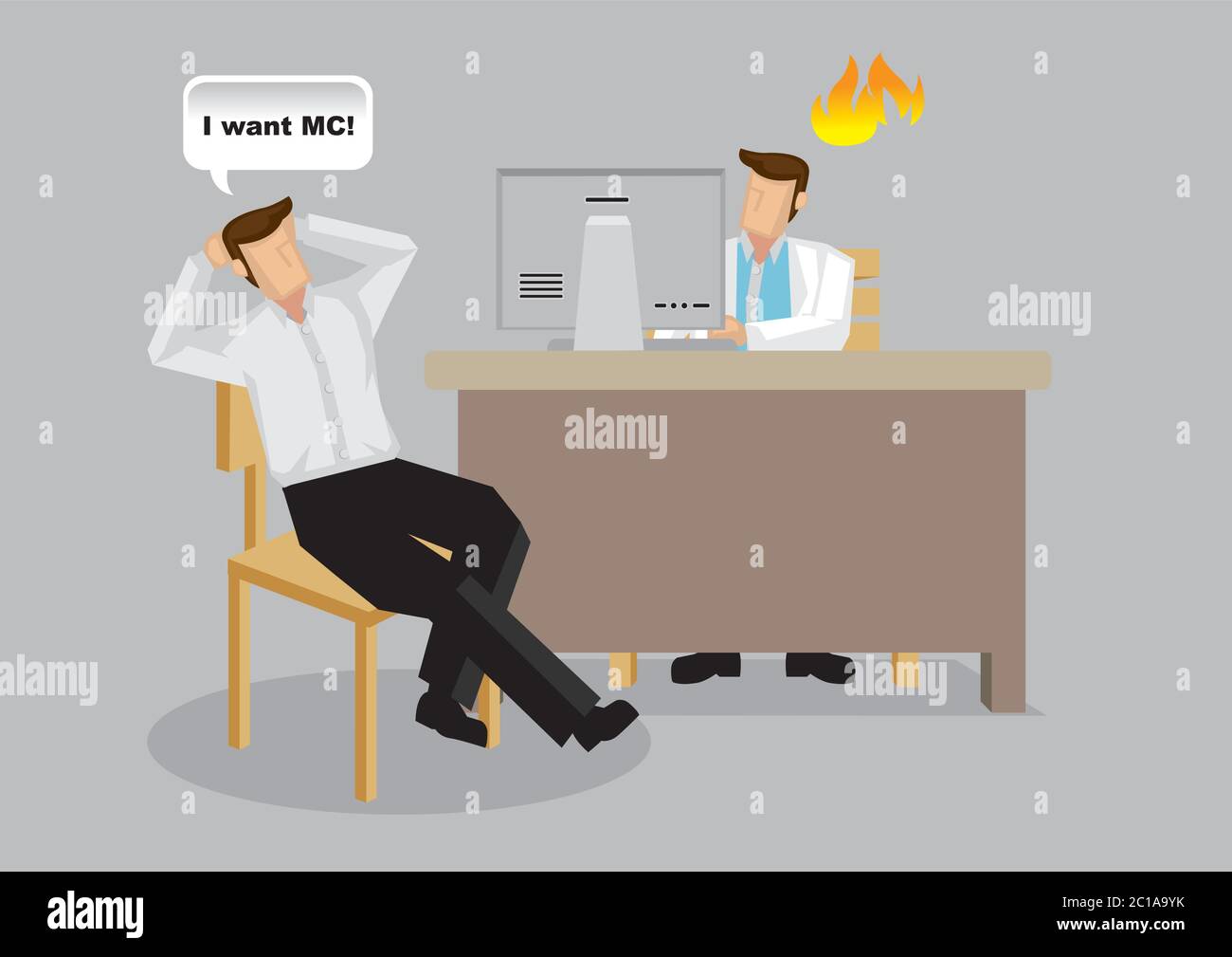 Cartoon Patient In Doctors Office Demands Medical Certificate From General Practitioner Vector Illustration On Abuses In Healthcare And Medical Indus Stock Vector Image Art Alamy