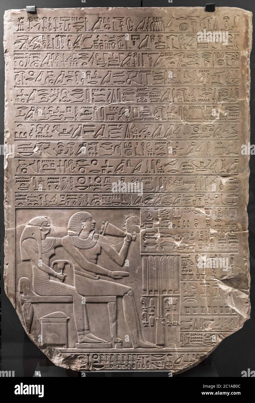 ancient stone relief at Chnum temple in Egypt Stock Photo