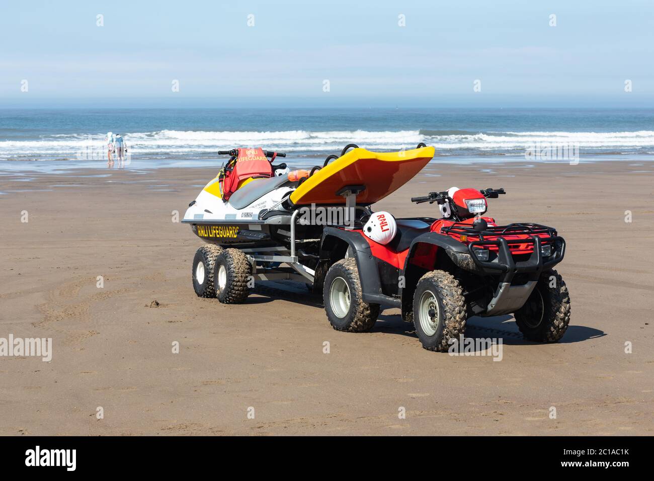 The RNLI patrolling the beach at Whitby, England. Stock Photo