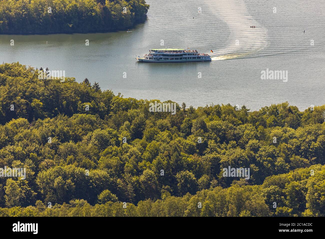 Aerial photograph, excursion ship Westfalen on the Biggetalsperre, Attendorn, Sauerland, North Rhine-Westphalia, Germany, excursions, excursion ship, Stock Photo