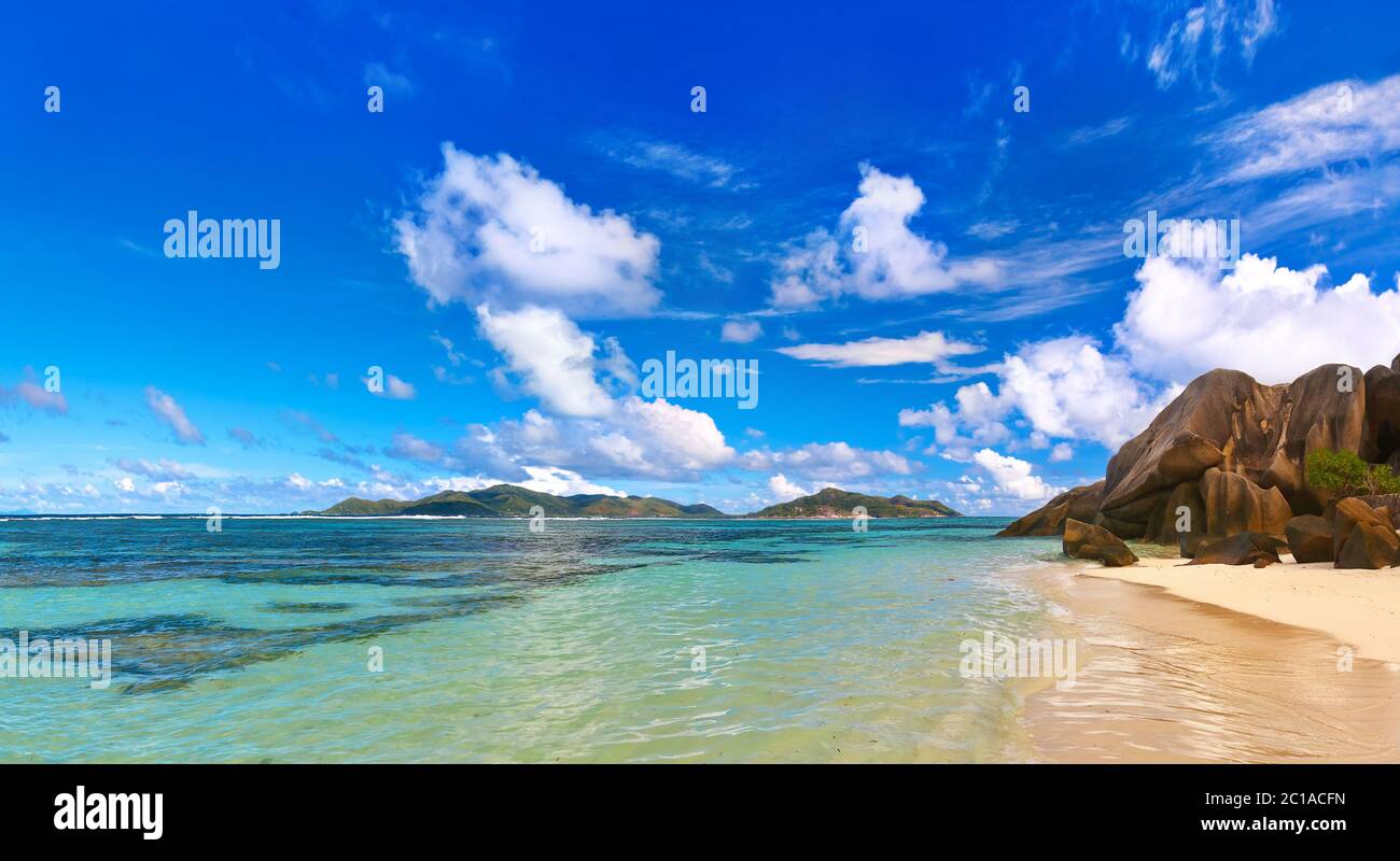 Famous beach Source d'Argent at Seychelles Stock Photo - Alamy
