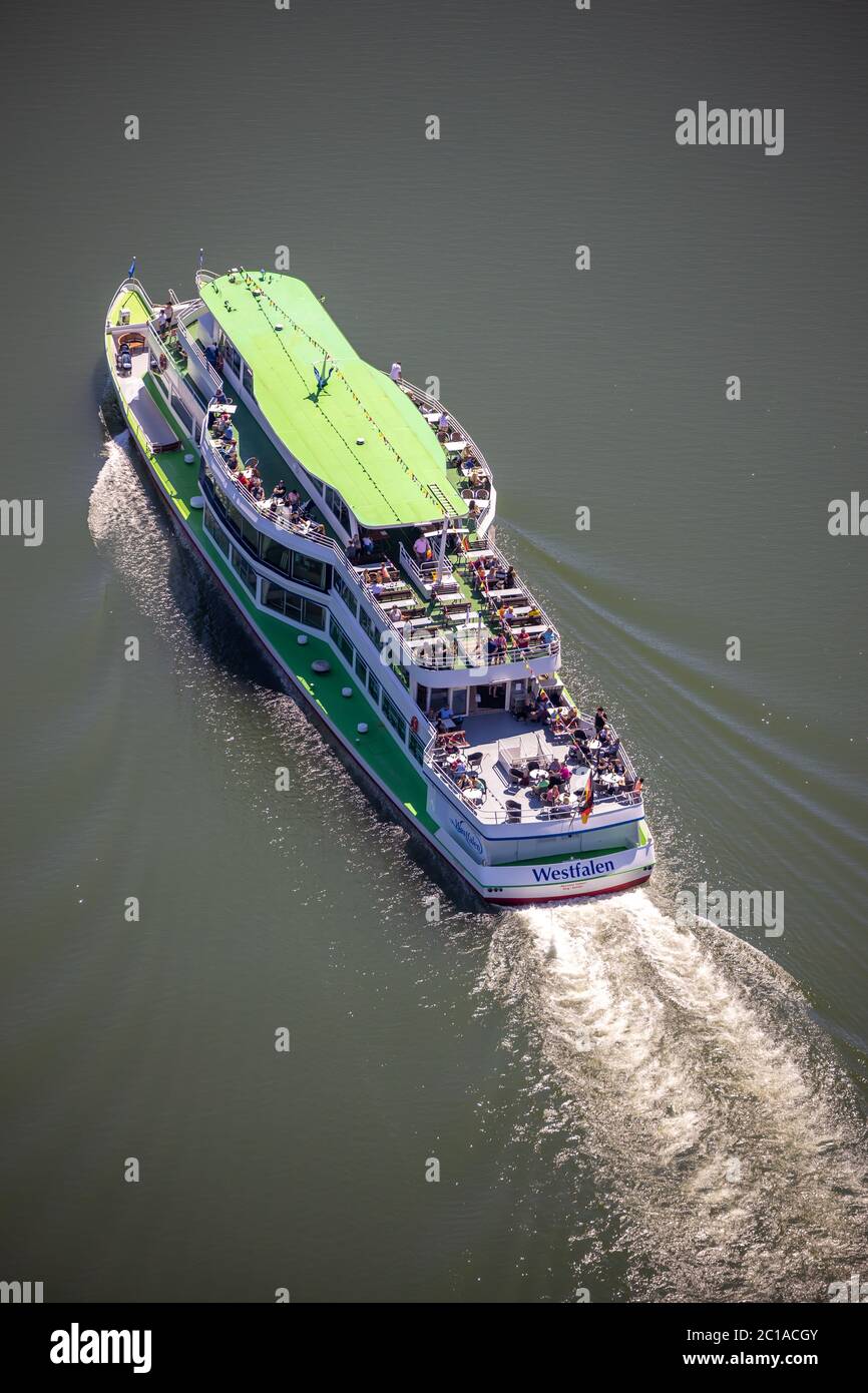 Aerial photograph, excursion ship Westfalen on the Biggetalsperre, Attendorn, Sauerland, North Rhine-Westphalia, Germany, excursions, excursion ship, Stock Photo