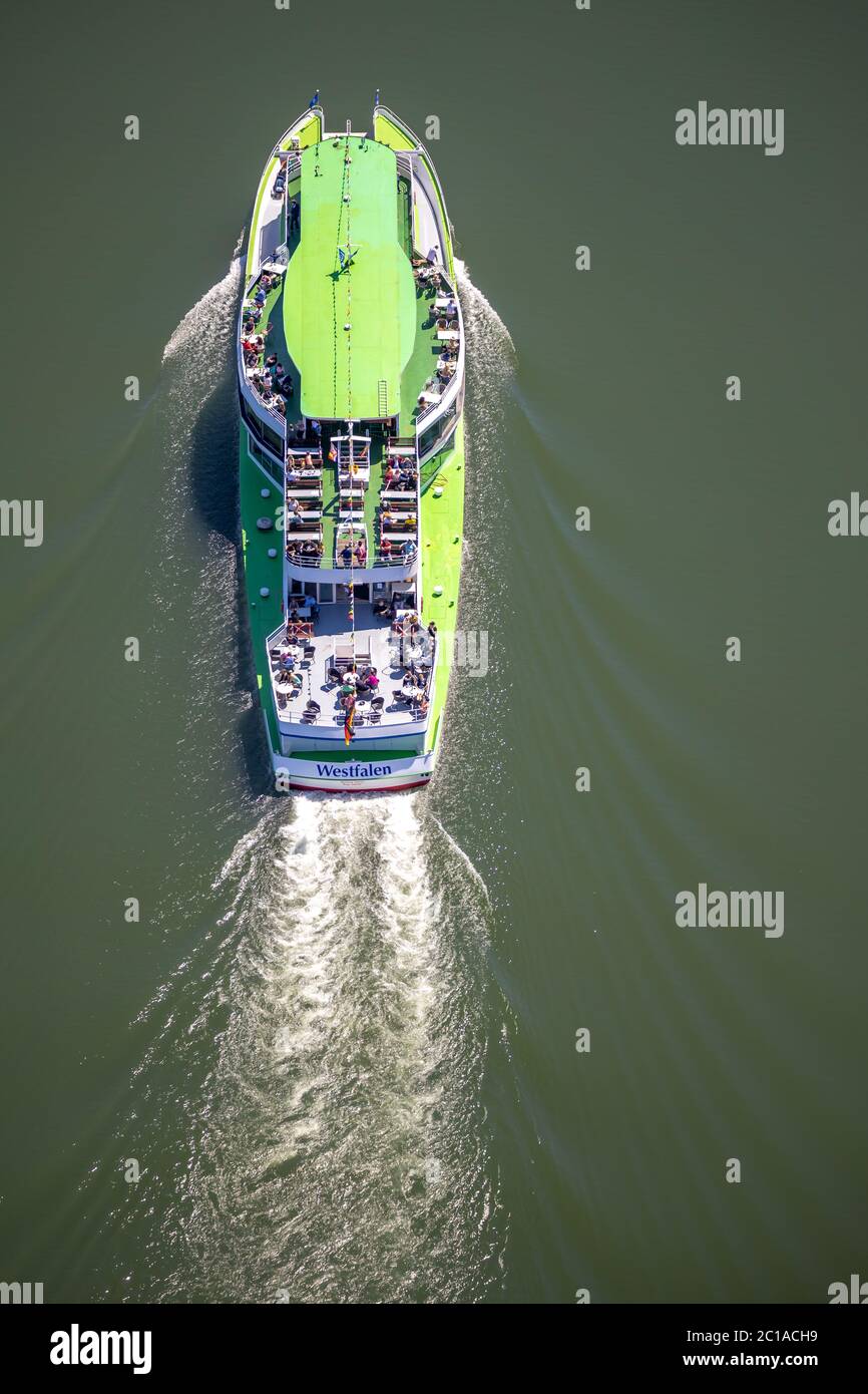 Aerial photograph, excursion ship Westfalen on the Biggetalsperre, Attendorn, Sauerland, North Rhine-Westphalia, Germany, excursions, excursion ship, Stock Photo