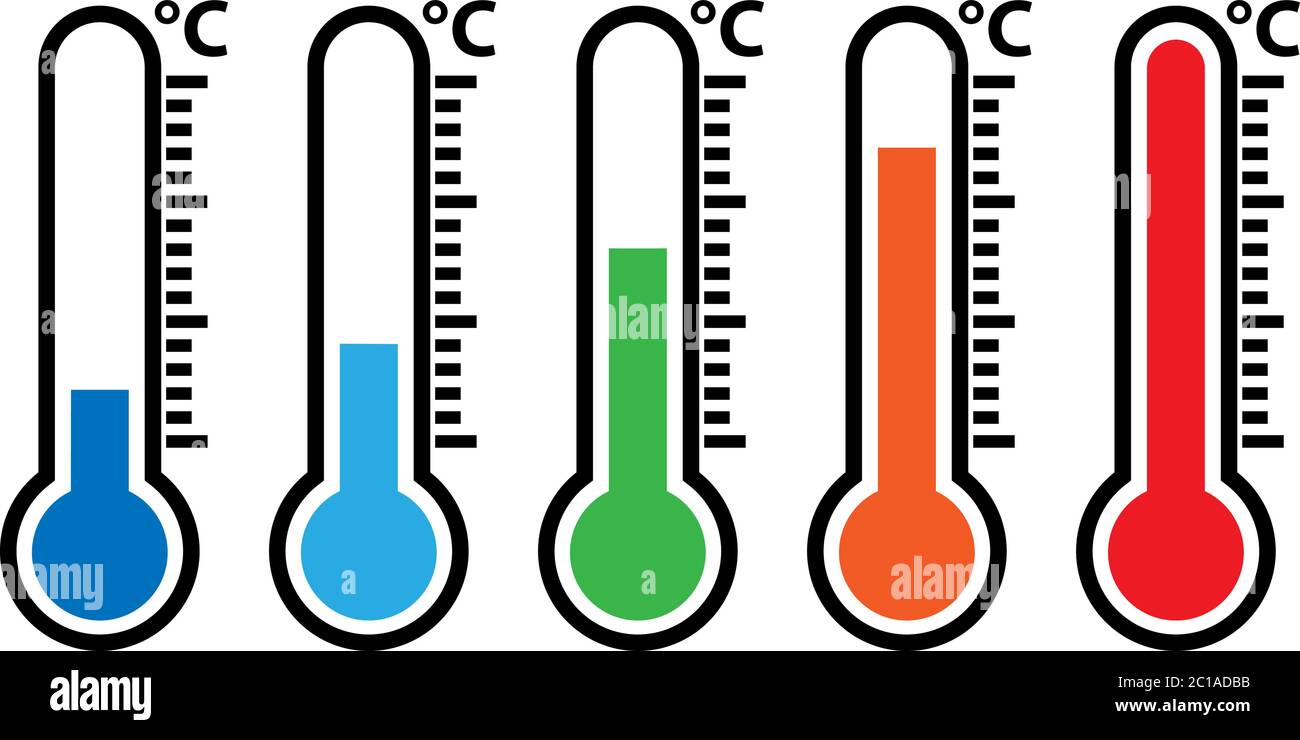 outdoor weather thermometer icon set, different temperatures from freezing cold to hot vector illustration Stock Vector