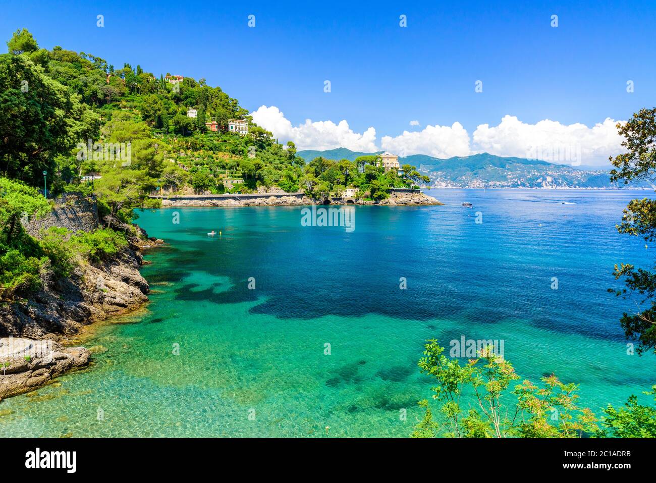 Bay of Paraggi in Santa Margherita Ligure with paradise white beach, close to Portofino