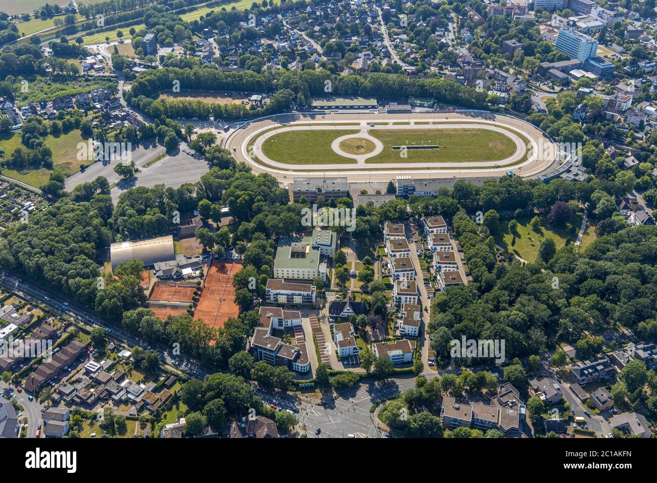 aerial view, trotting racecourse Dinslaken, tennis club, tennis courts, DTG Blau Weiss Dinslaken, downtown, Dinslaken, Ruhr area, North Rhine-Westphal Stock Photo