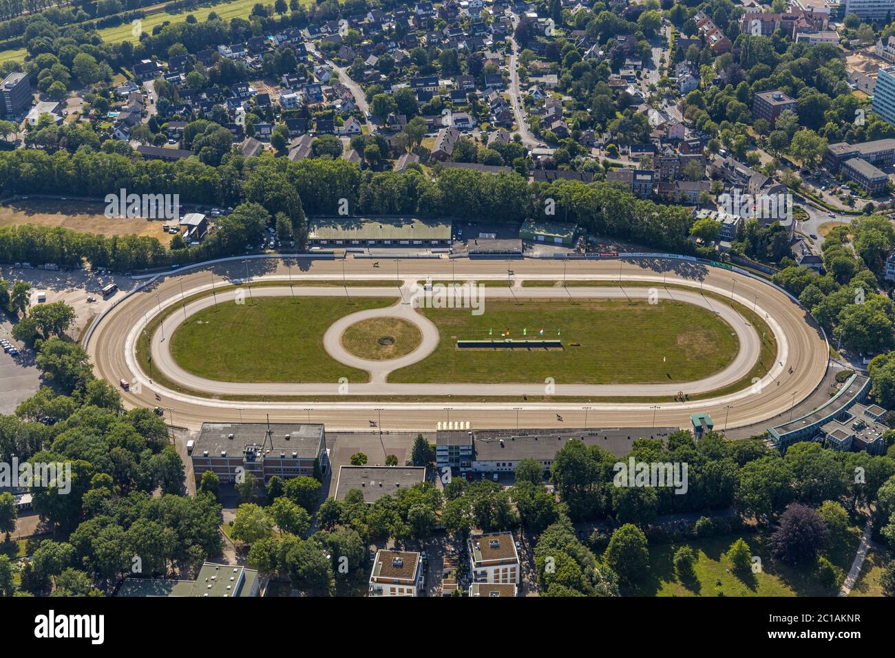 aerial photograph, trotting track Dinslaken, city centre, Dinslaken, Ruhr area, North Rhine-Westphalia, Germany, DE, Europe, birds-eyes, view, aerial Stock Photo