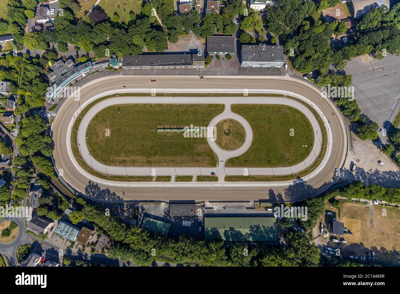 aerial photograph, trotting track Dinslaken, city centre, Dinslaken, Ruhr area, North Rhine-Westphalia, Germany, DE, Europe, birds-eyes, view, aerial Stock Photo
