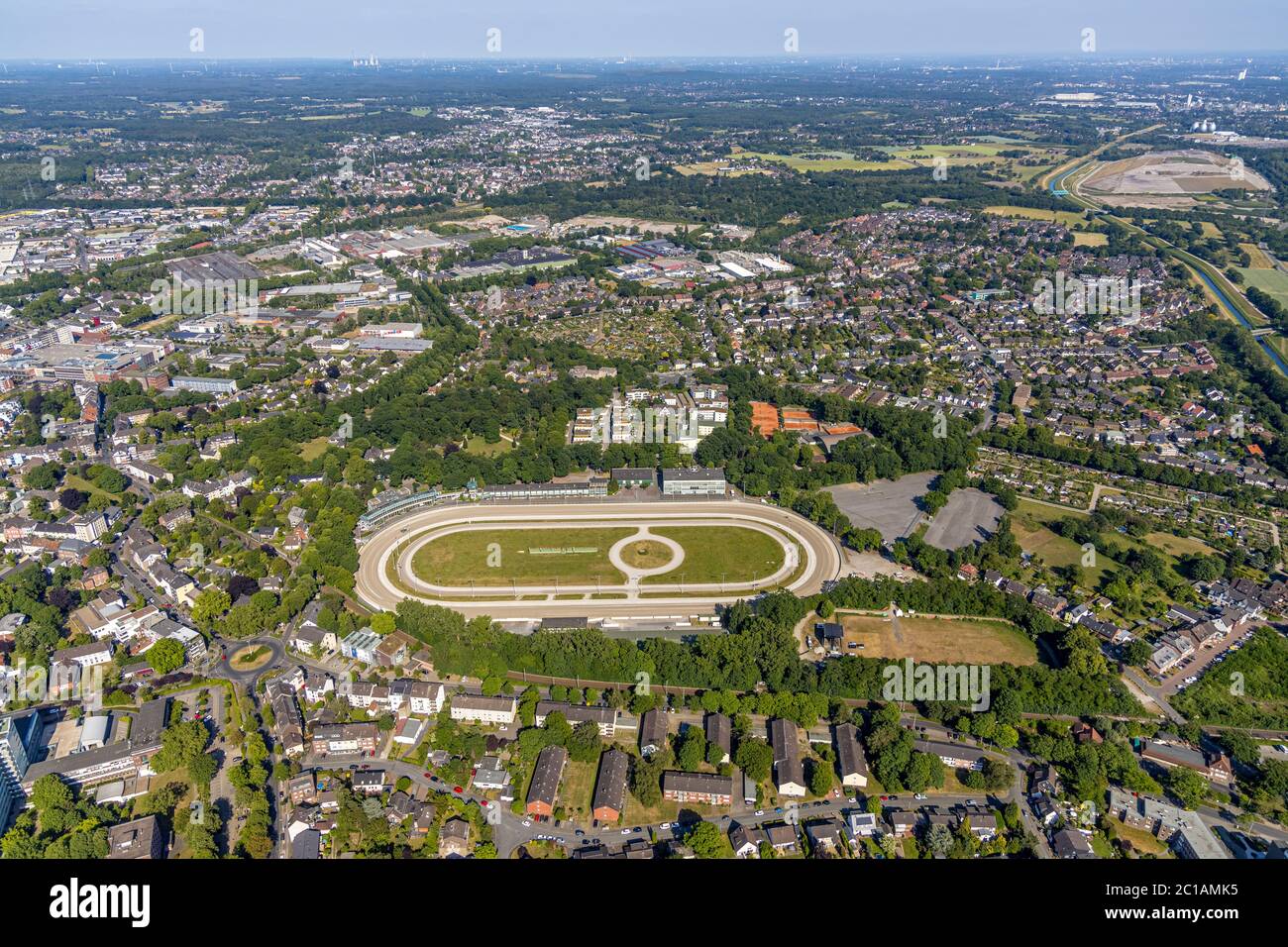 aerial view, trotting racecourse Dinslaken, tennis club, tennis courts, DTG Blau Weiss Dinslaken, downtown, Dinslaken, Ruhr area, North Rhine-Westphal Stock Photo