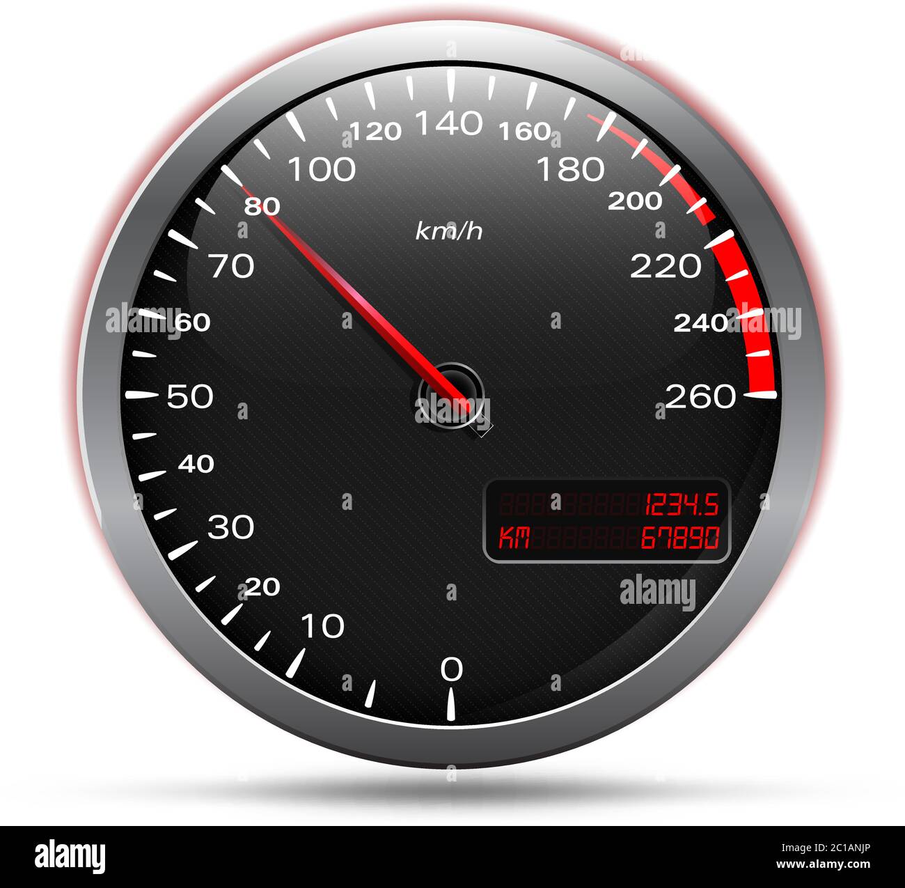 Analogue car speedometer, isolated on white Stock Vector
