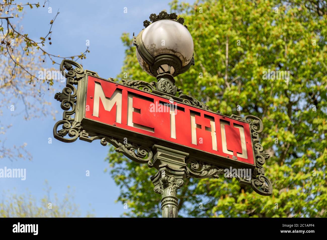 Art Nouveau influenced signs for the Paris Metro or Metropolitain, the underground rail system servicing Paris Stock Photo